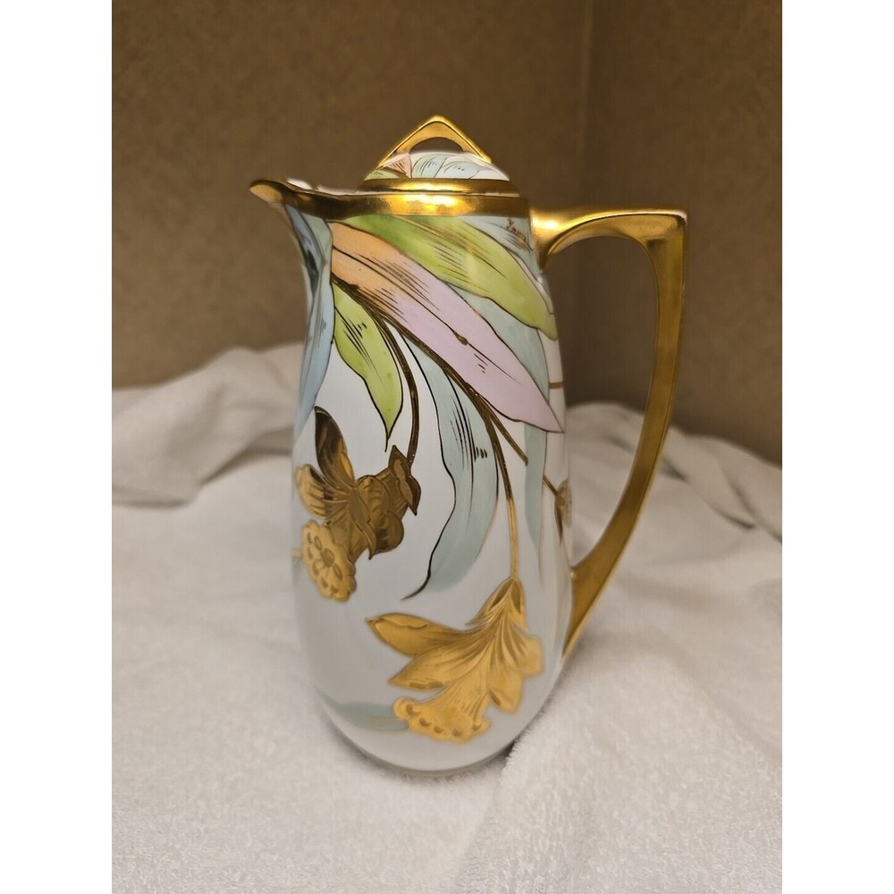 Porcelain O & E.G Royal Austria Chocolate Pot Hand-Painted 1800s 40 Oz 9"H